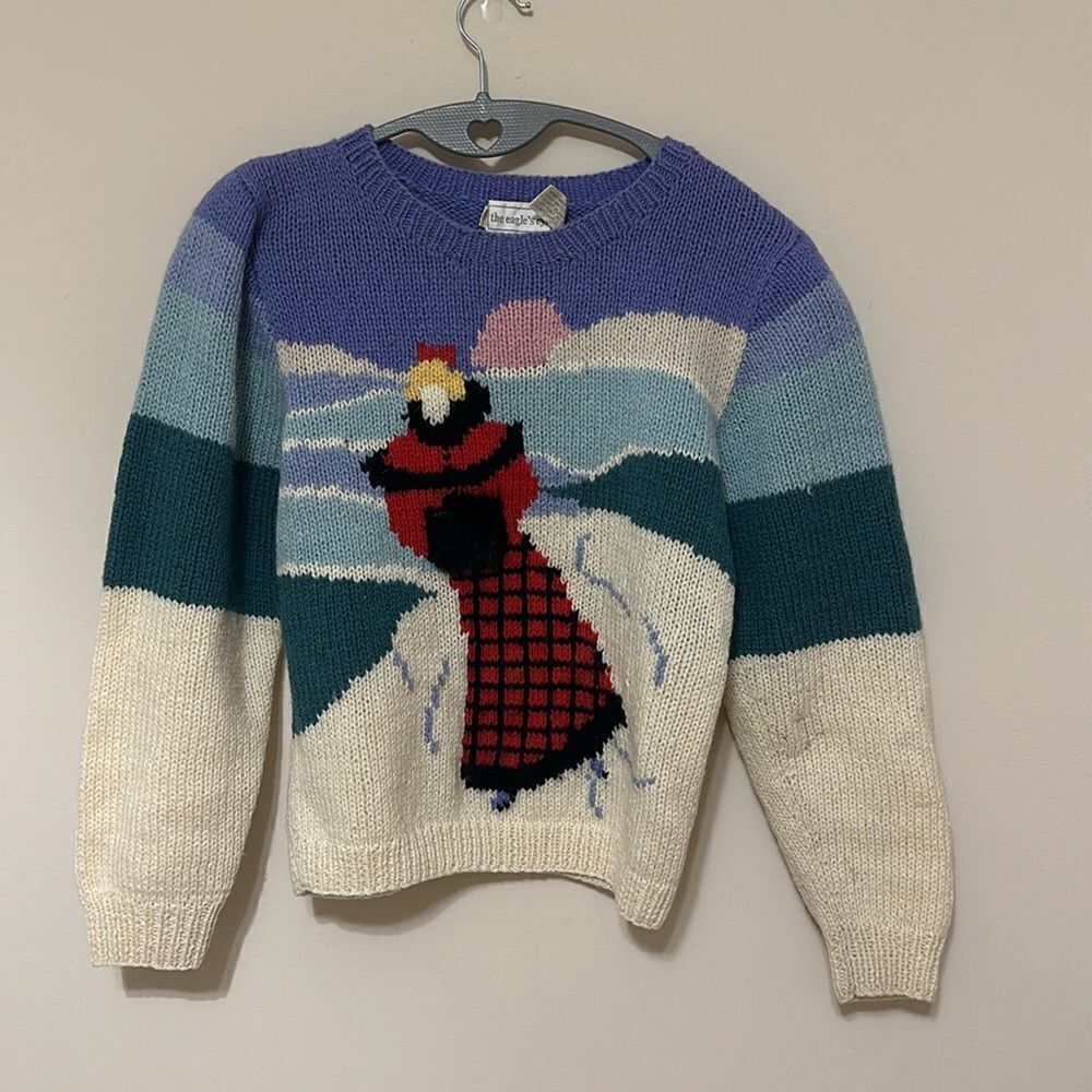 Vintage Winter Sweater The Eagle’s Eye Hand Knit Wool Sweater
